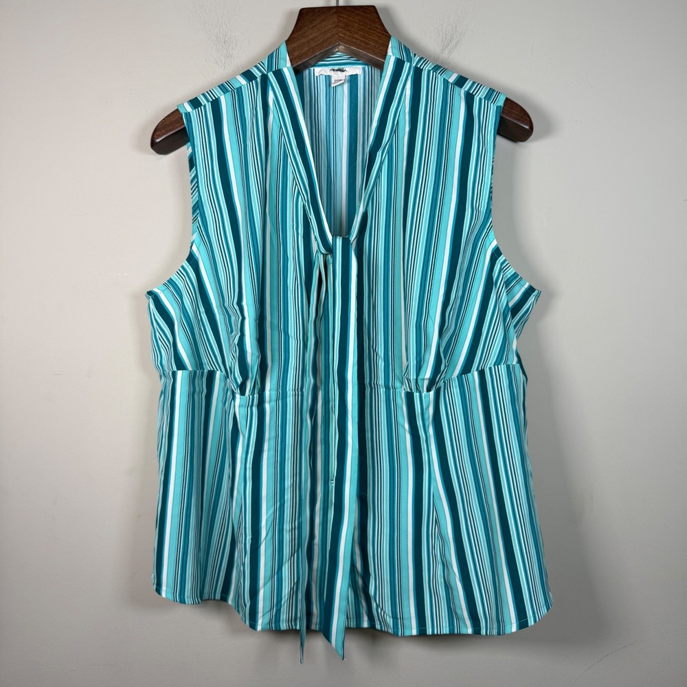 Merona Sleeveless Vertical Stripe Tie Neck Babydoll Blouse Business Layering